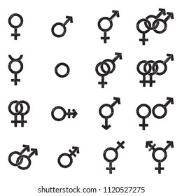 Gender Icons. Black Scribble Design. Vector Illustration.