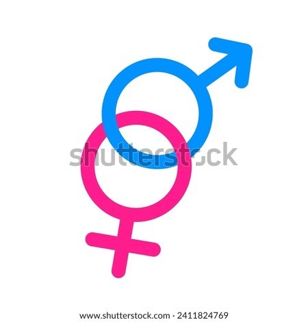 Gender icons in each other. Flat, color, male and female gender icons design, male and female intertwined. Vector icons