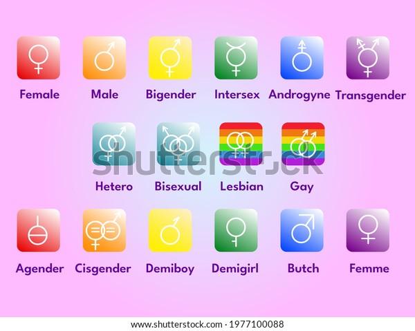 Gender Icons Square Buttons Set Set 스톡 벡터 로열티 프리 1977100088 Shutterstock