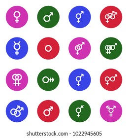 Gender Icons. White Flat Design In Circle. Vector Illustration. 