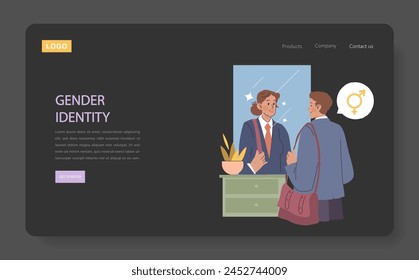 Gender Identity concept. A reflective moment of self-recognition, highlighting the personal realization of gender identity with a symbol of transformation.