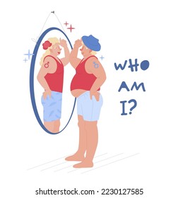 Gender identity concept. Who am I. Transgender or transsexual, gender transition. Equality, discrimination, rights and problems. Vector illustration isolated on a white background