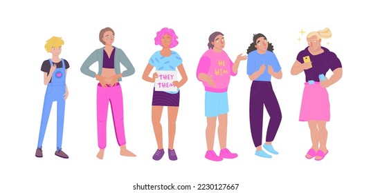 Gender identity concept. Who am I. Transgender or transsexual, gender transition. Equality, discrimination, rights and problems. Vector illustration isolated on a white background