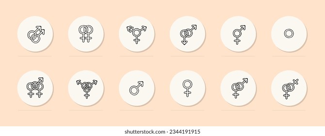 Gender identity icon. Asexual, transgender, queer, non-binary, agent. Pastel color background. Vector line icon