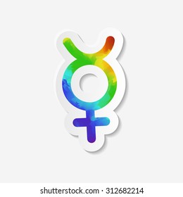 Gender identity icon. Non-binary intersex symbol or virgin female (Mercury) symbol. Sticker with watercolor effect. Vector illustration.