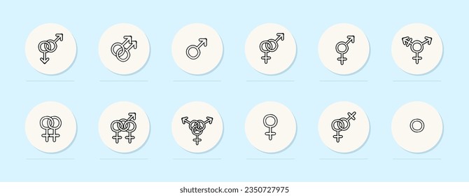 Gender identity line icon. LGBT, masculinity, femininity, transgender, queer. Pastel color background. Vector line icon