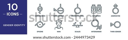 gender identity outline icon set includes thin line demiagender, demiagender, gender neutral, hormones, androgyne, epicene, man icons for report, presentation, diagram, web design