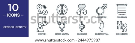 gender identity outline icon set includes thin line sex reas, peace, gay, androgyne, transexual, question, gender neutral icons for report, presentation, diagram, web design