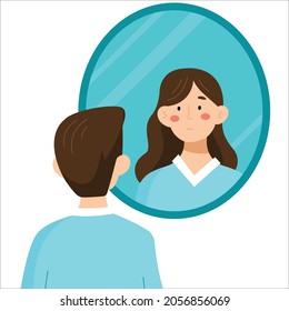 gender identity and person looking mirror