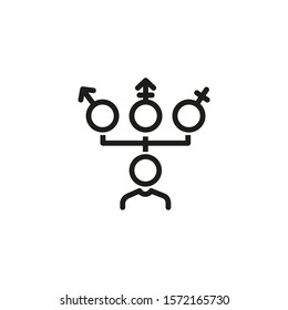 Gender identity thin line icon. Person, flowchart, male, female, transgender symbols isolated outline sign. Discrimination concept. Vector illustration symbol element for web design and apps.