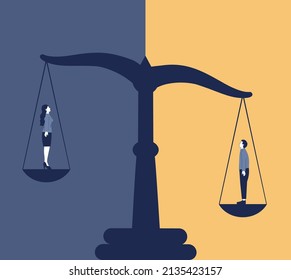 Gender Inequality Concept. Bias And Sexism In Workplace Or Social Communication. Prejudice, Stereotyping Or Discrimination Against Women Or Men. Flat Vector Illustration