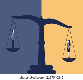 Gender inequality concept. Bias and sexism in workplace or social communication. Prejudice, stereotyping or discrimination against women or men. Flat vector illustration