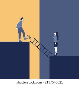 Gender inequality concept. Bias and sexism in workplace or social communication. Prejudice, stereotyping or discrimination against women or men. Flat vector illustration