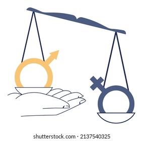 Gender Inequality Concept. Bias And Sexism In Workplace Or Social Communication. Prejudice, Stereotyping Or Discrimination Against Women Or Men. Flat Vector Illustration