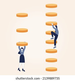 Gender inequality concept. Bias and sexism in workplace or social communication. Prejudice, stereotyping or discrimination against women or men. Flat vector illustration