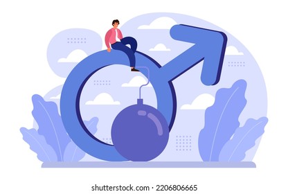 Gender Inequality Concept. Bias And Sexism In Workplace Or Social Communication. Prejudice, Stereotyping Or Discrimination Against Men. Flat Vector Illustration