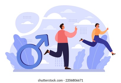 Gender Inequality Concept. Bias And Sexism In Workplace Or Social Communication. Prejudice, Stereotyping Or Discrimination Against Men. Flat Vector Illustration