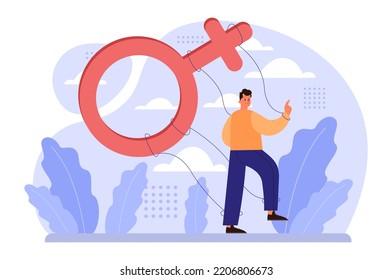 Gender Inequality Concept. Bias And Sexism In Workplace Or Social Communication. Prejudice, Stereotyping Or Discrimination Against Men. Flat Vector Illustration