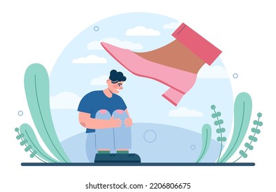 Gender Inequality Concept. Bias And Sexism In Workplace Or Social Communication. Prejudice, Stereotyping Or Discrimination Against Men. Flat Vector Illustration