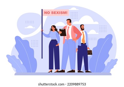 Gender Inequality Concept. Bias And Sexism In Workplace Or Social Communication. Prejudice, Stereotyping Or Discrimination Against Men. Flat Vector Illustration