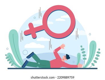 Gender Inequality Concept. Bias And Sexism In Workplace Or Social Communication. Prejudice, Stereotyping Or Discrimination Against Men. Flat Vector Illustration