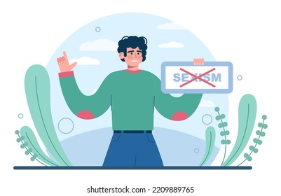 Gender Inequality Concept. Bias And Sexism In Workplace Or Social Communication. Prejudice, Stereotyping Or Discrimination Against Men. Flat Vector Illustration