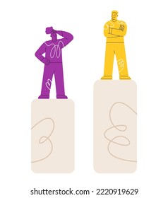 Gender inequality concept. Bias and sexism in workplace or social communication. Colorful vector illustration
