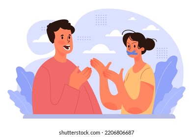 Gender Inequality Concept. Women Social Imparity Problem. Bias And Sexism In Workplace Or Social Communication. Prejudice, Stereotyping And Discrimination. Flat Vector Illustration