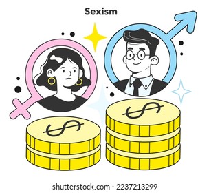 Gender inequality and gender gap in payment concept. Bias and sexism in workplace or social communication. Discrimination against women. Flat vector illustration
