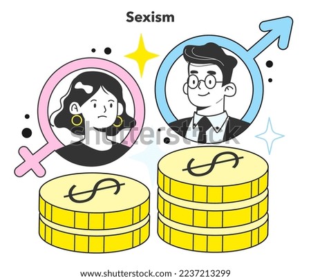 Gender inequality and gender gap in payment concept. Bias and sexism in workplace or social communication. Discrimination against women. Flat vector illustration