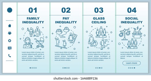 Gender Inequality Onboarding Vector Template. Men And Women Pay Gap, Glass Ceiling, Sexes Stereotypes. Responsive Mobile Website With Icons. Webpage Walkthrough Step Screens. RGB Color Concept