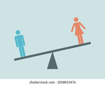 Gender Inequality. Sexual Inequality. Sexism Concept Illustration Of Man And Woman Standing On An Unbalanced Scales.