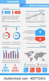 Gender Infographic Template. Gender Equality. Population Statistic. Vector Flat Statistics Elements. People Icon