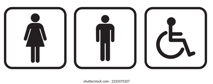 Gender line icon set on white backgrounds. Gender icon Man and Woman icon isolated minimal design. Toilet line icon, outline vector sign, linear style pictogram isolated on white. WC symbol, vector