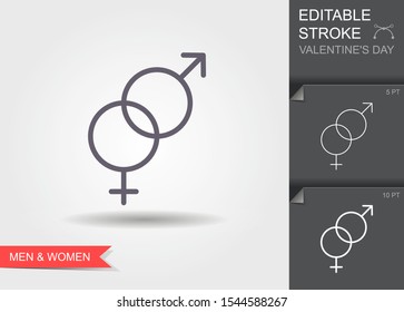 Gender Male And Female Crossed. Line Icon With Editable Stroke With Shadow