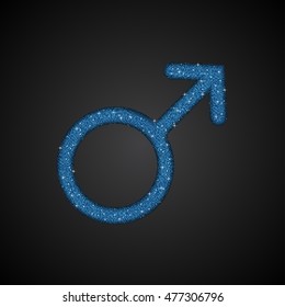 Gender Men Blue Sequins Flat Vector Simple Icon on dark Background. Mosaic, Sequins, Glitter, Sparkle, Stars. Stylish Vector Illustration for Web Design.