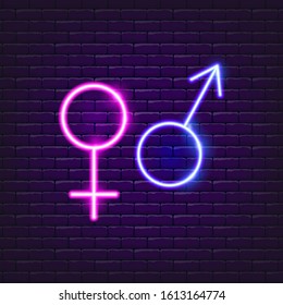 Gender neon icon. Symbol with love. Vector illustration gender equality. 