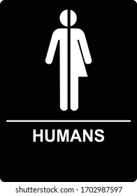 Gender neutral or all gender restroom sign illustration with man women and human figures illustrated.