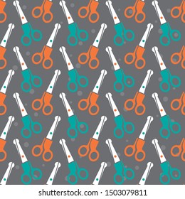 Gender neutral baby seamless pattern. Baby scissors. Design element for nursery, fabric, wallpaper, wrapping paper. Vector illustration. Flat design.