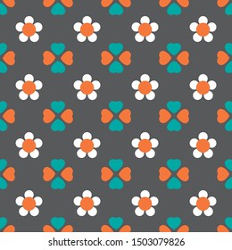 Gender neutral baby seamless pattern with flowers and hearts. Design element for nursery, fabric, wallpaper, wrapping paper. Vector illustration. Flat design.