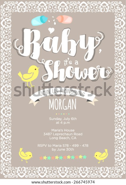 Gender Neutral Baby Shower Invitation Layout Stock Vector Royalty Free