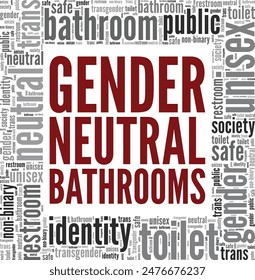 Género Neutral Baños nube de palabras diseño conceptual aislado sobre fondo blanco.