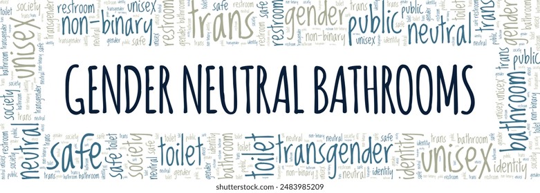 Gender Neutral Badezimmer Wort Wolke konzeptuelles Design isoliert auf weißem Hintergrund.