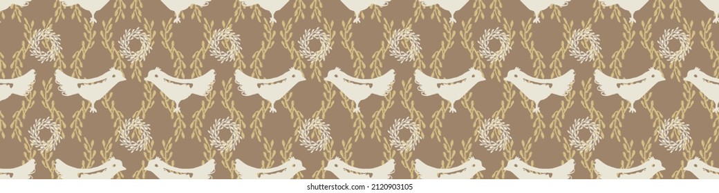 Gender neutral bird seamless vector border. Simple whimsical romantic 2 tone banner. Kids nursery wallpaper or scandi bordur. 