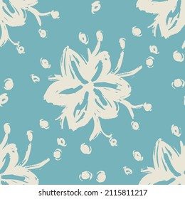 Gender neutral floral seamless vector background. Simple whimsical romantic 2 tone pattern. Kids nursery wallpaper or scandi all over print. 