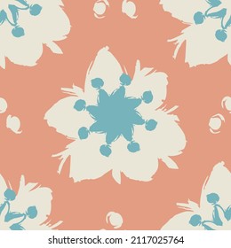 Gender neutral floral seamless vector background. Simple whimsical romantic 2 tone pattern. Kids nursery wallpaper or scandi all over print. 