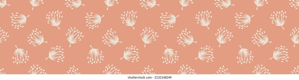 Gender neutral floral seamless vector border. Simple whimsical romantic 2 tone banner. Kids nursery wallpaper or scandi bordur