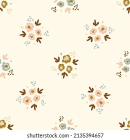 Gender neutral floral seamless vector background. Simple whimsical 2 tone pattern. Kids nursery wallpaper or scandi all over print. 