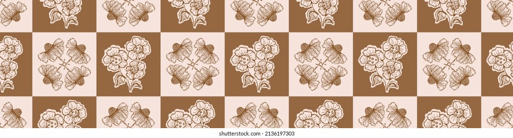 Borde vectorial sin fisuras florales y neutros por género. Banner simple y caprichoso de 2 tonos. Papel tapiz infantil o scandi bordur. 