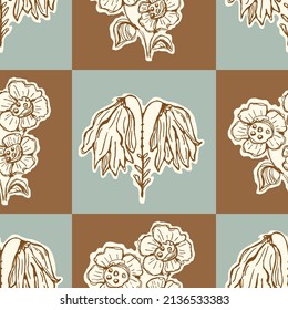 Gender neutral floral seamless vector background. Simple whimsical 2 tone pattern. Kids nursery wallpaper or scandi all over print. 